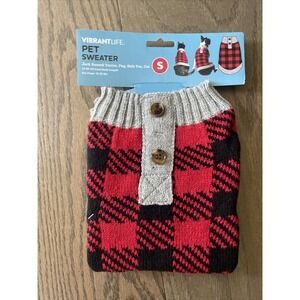 Vibrant Life Dog Pet Clothes Buffalo Plaid Red Black Winter Apparel Sweater Sz S